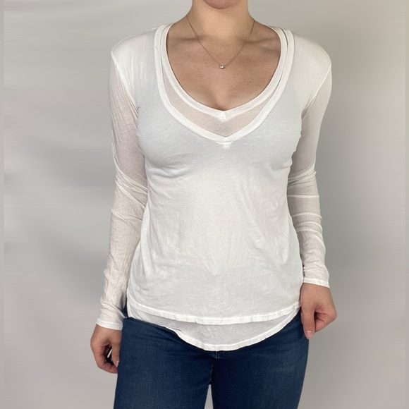 STATESIDE Double Layered V Neck Long Sleeve Tee Lightweight Casual‎ - Picture 2 of 6